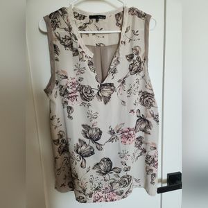 Ro & De Sleeveless Split Neck Top, Vintage Floral Print Blouse